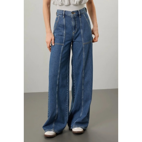 Lee High Rise Cargo Slouch Jeans Blue Wide Leg High Waist Sz 27 - Picture 1 of 14